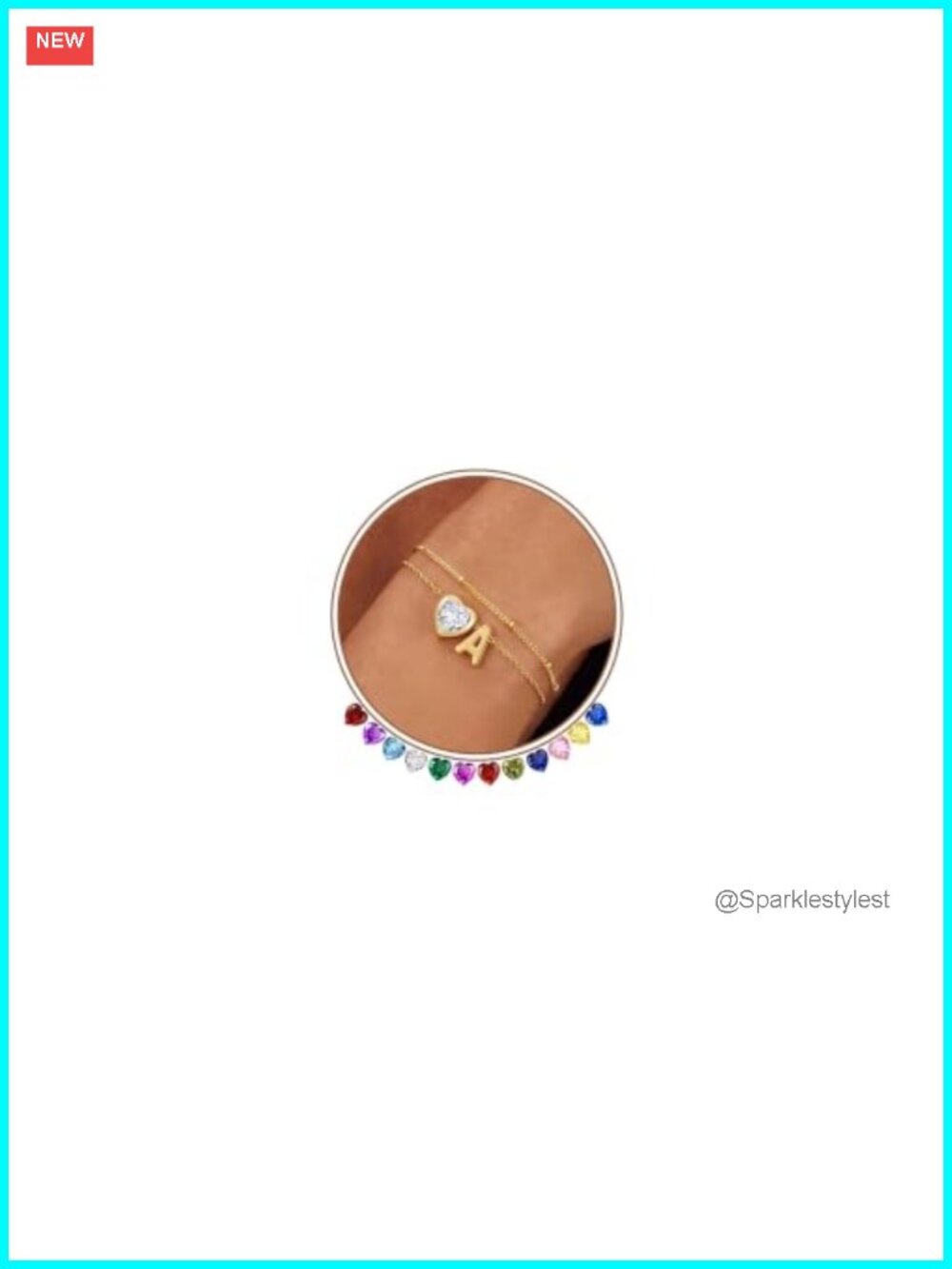 14K Gold Plated Heart Initial Birthstone Bracelet Adjustable Charm